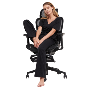 Ergonomiczne krzesło Paradox Ergo One Black Mesh z pełną regulacją z podnóżkiem | Fotel ergonomiczny z siateczką Mesh