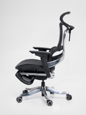 Fotel ergonomiczny Paradox Ergo Milano Pro Black | Krzesło biurowe Mesh z aluminiową ramą, podnóżkiem i pełną regulacją