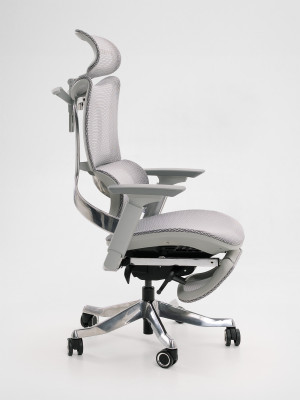 Fotel ergonomiczny Paradox Ergo Milano Pro Grey | Krzesło biurowe Mesh z aluminiową ramą, podnóżkiem i pełną regulacją