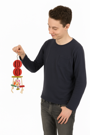 Czerwono Zielona Radość - wieloelementowa zabawka dla średnich i dużych papug