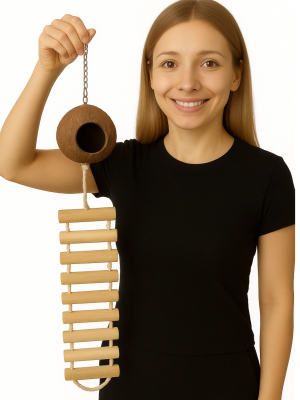 Drabina z Kokosowym Domkiem - zabawka dla papug