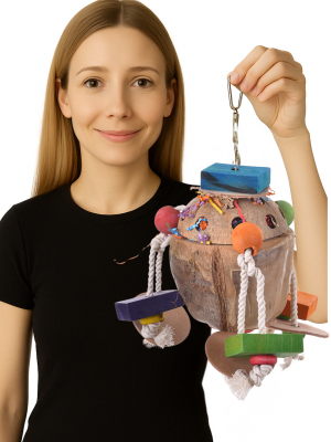 Kokosowy Skarbnik - naturalna zabawka kokosowa dla średnich i dużych papug