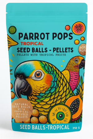 Parrot Pops Tropical -Big Parrot - Pokarm tropikalny w kształcie kuleczek dla średnich i dużych papug 250g