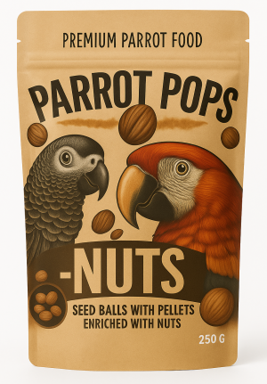 Parrot Pops Nuts -Big Parrot - Pokarm: ziarno z dużą ilością orzechów w kształcie kuleczek dla średnich i dużych papug 250g