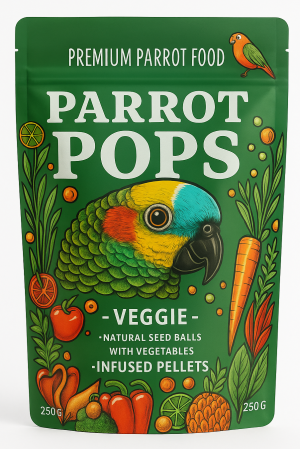 Parrot Pops VEGGIE -Big Parrot - Pokarm: ziarno z warzywami w kształcie kuleczek dla średnich i dużych papug 250g