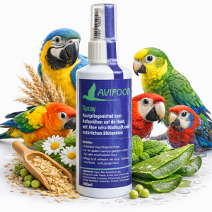 Avifood Spray 250 ml - Kojący spray do stosowania miejscowego o działaniu przeciwświądowym i przeciwzapalnym dla wszystkich papug