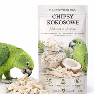 Premium Parrot Food | Naturalnie Suszone Chipsy Kokosowe | Zdrowa przekąska dla wszystkich papug 100g