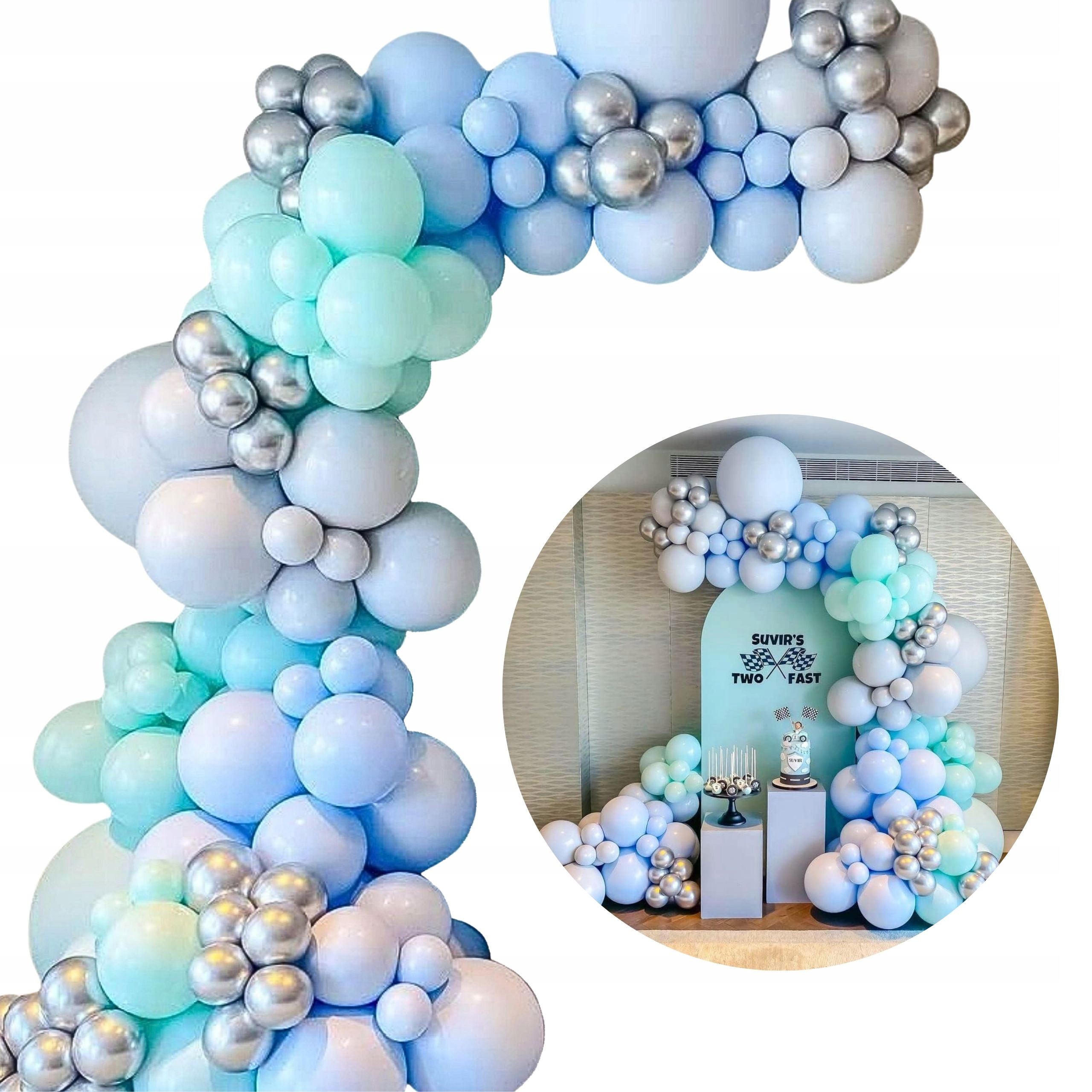 BALONY GIRLANDA BALONOWA ZIELONA NIEBIESKA SREBRNA