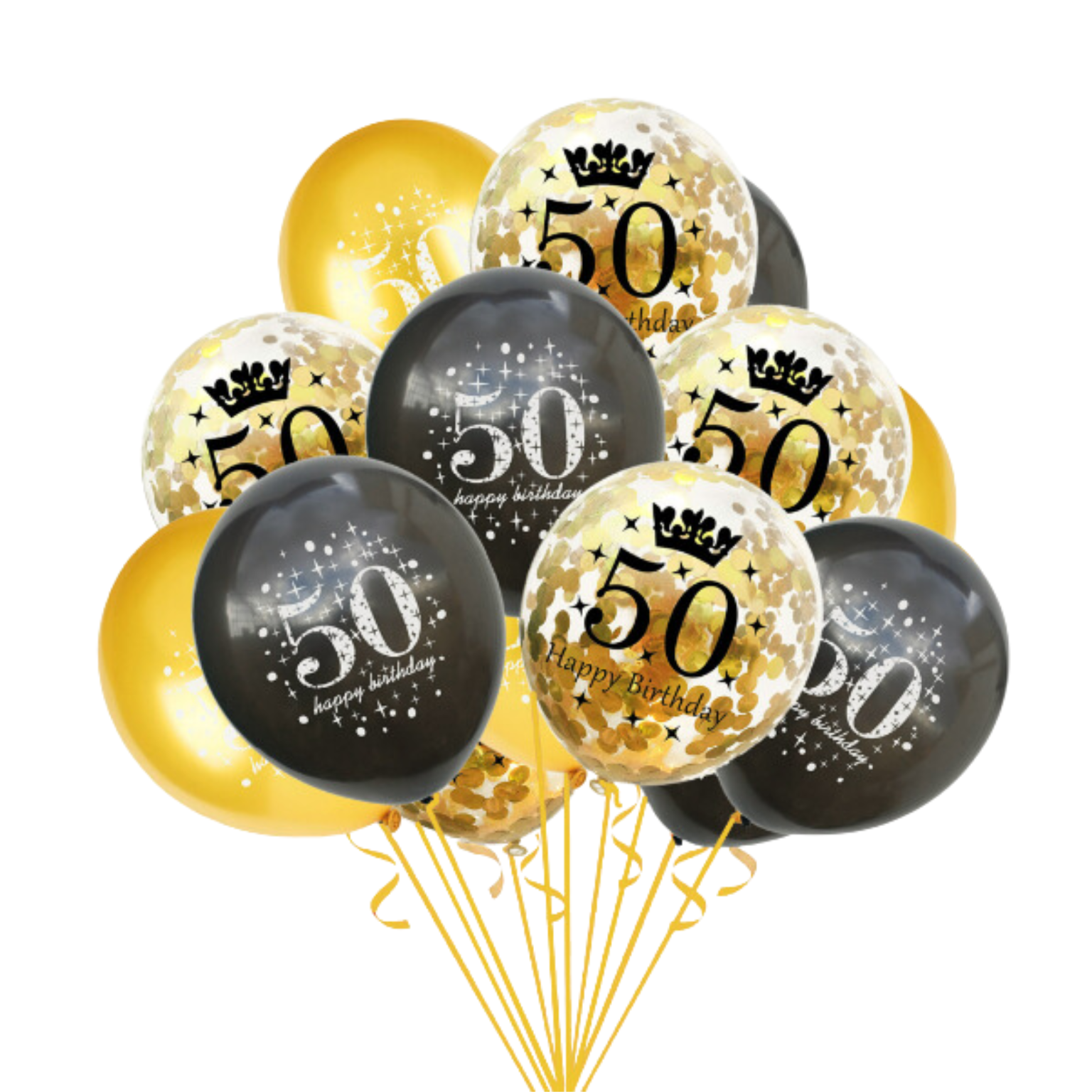 BALONY 50 URODZINY PIĘĆDZIESIĄTKA ZŁOTE CZARNE KONFETTI URODZINY DEKORACJA