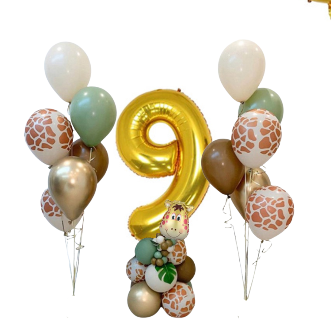 ZESTAW BALONY CYFRA 9 ZOO ZWIERZĘTA WILD ONE ZŁOTE
