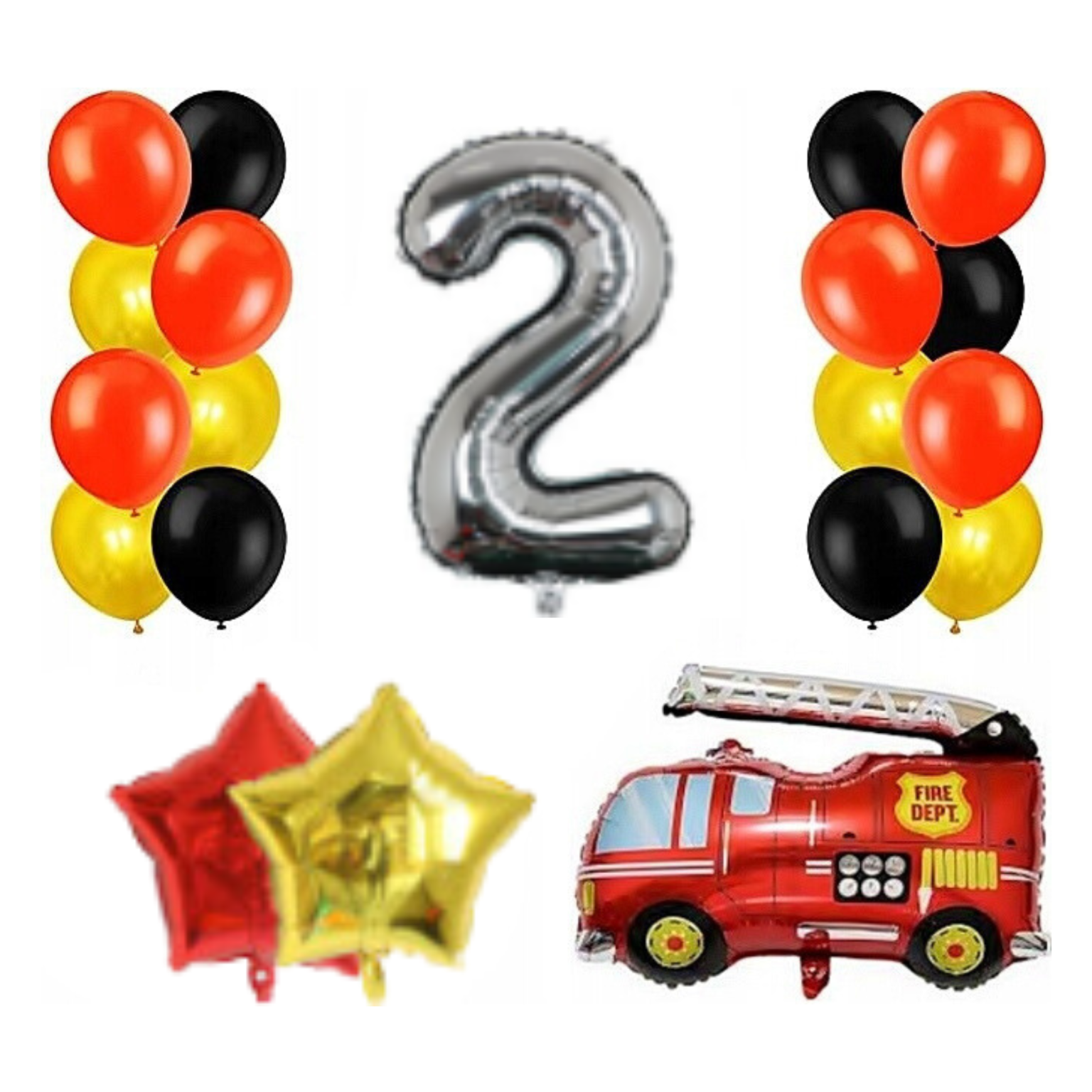 BALONY foliowe CYFRA 2 ZESTAW STRAŻ POŻARNA STRAŻAK WÓZ STRAŻACKI URODZINY
