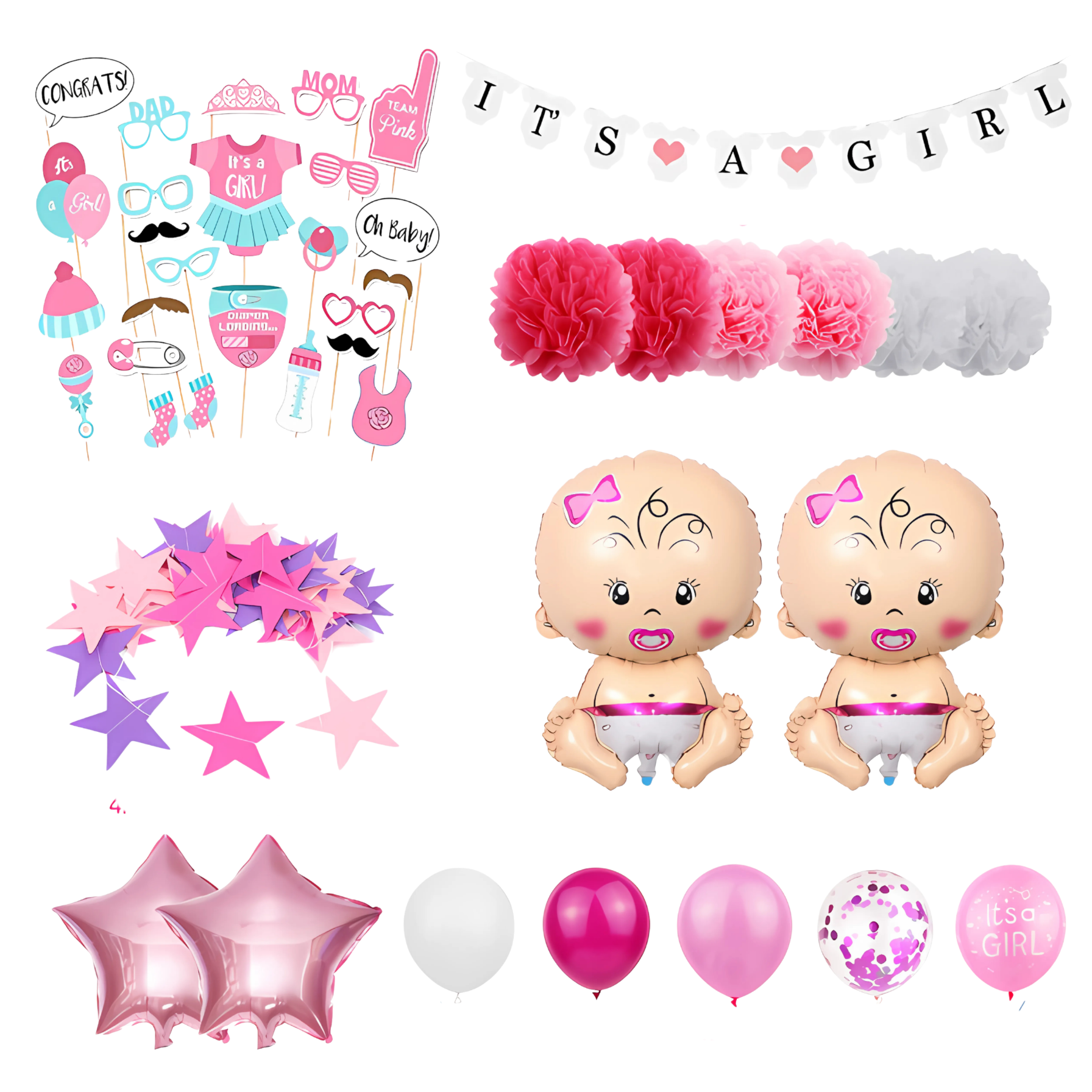 Balony Różowe Baner It's A Girl Baby Shower Dziewczynka Pikery Dekoracja wz1