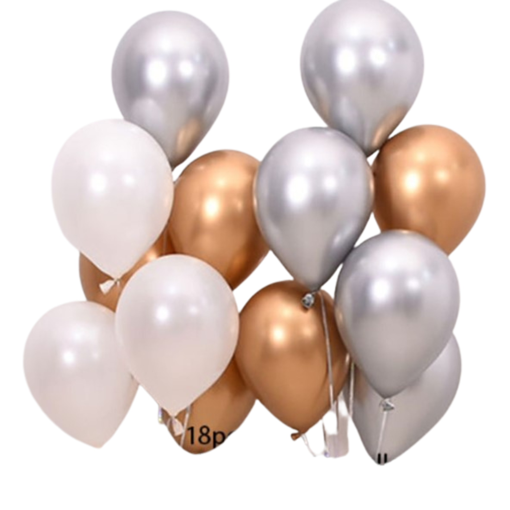 ZESTAW BALONÓW BIAŁY SREBRNY ZŁOTY 18 SZT BALON