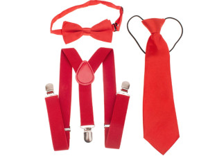 Zestaw muszka, szelki i krawat dziecięcy - czerwony