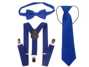 Zestaw muszka, szelki i krawat dziecięcy - niebieski