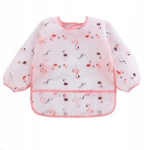 Fartuszek śliniak z rękawkami nieprzemakalny do BLW zapięcie na rzep - Flamingi