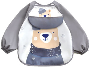 Fartuszek śliniak ochronny z rękawami i odpinaną kieszonką do BLW rozszerzania diety