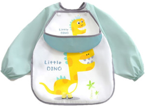 Fartuszek śliniak ochronny z kieszonką i rękawami z odpinanym śliniakiem