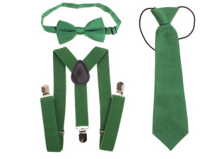 Zestaw muszka, szelki i krawat dziecięcy - zielony
