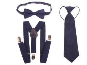 Zestaw muszka, szelki i krawat dziecięcy - granatowy