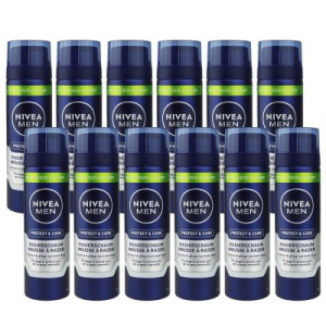 Nivea Men Protect & Care 12 x 200 ml Rasierschaum Shaving Foam für normale Haut