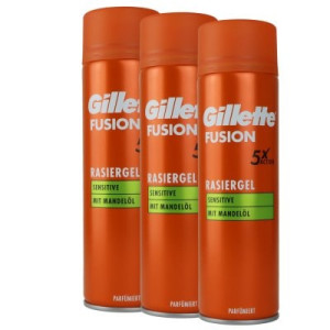 Gillette Fusion Hydra Gel Rasiergel 3 x 200 ml für empfindliche Haut Shave Gel