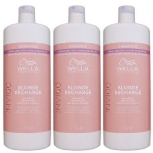 Wella Invigo Blonde Recharge 3 x 1000 ml Shampoo farbauffrischendes Blondshampoo