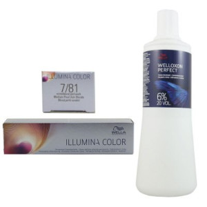 Wella Illumina 60 ml 7/81 mittelblond perl asch & 1000 ml 6 % Entwickler