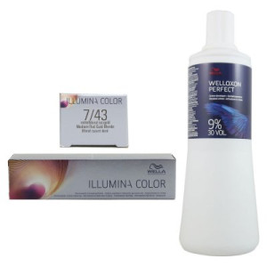 Wella Illumina 60 ml 7/43 mittelblond rot gold & 1000 ml 9 % Entwickler