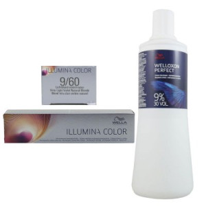 Wella Illumina 60 ml 9/60 lichtblond violett natur & 1000 ml 9 % Entwickler