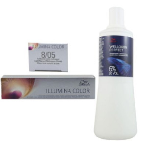 Wella Illumina 60 ml 8/05 hellblond natur mahagoni & 1000 ml 6 % Entwickler