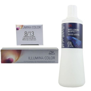Wella Illumina 60 ml 8/13 hellblond asch gold & 1000 ml 6 % Entwickler