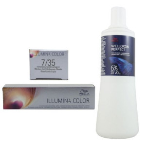 Wella Illumina 60 ml 7/35 mittelblond gold mahagoni & 1000 ml 6 % Entwickler