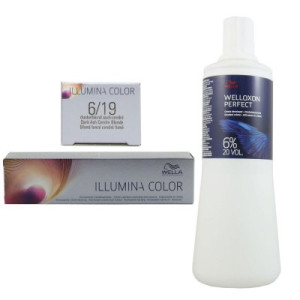 Wella Illumina 60 ml 6/19 dunkelblond asch cendre & 1000 ml 6 % Entwickler