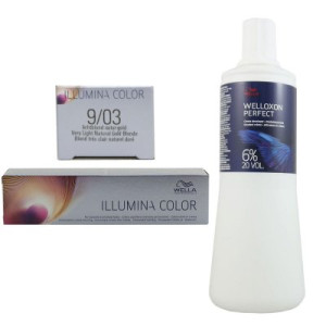 Wella Illumina 60 ml 9/03 lichtblond natur gold & 1000 ml Welloxon 6%