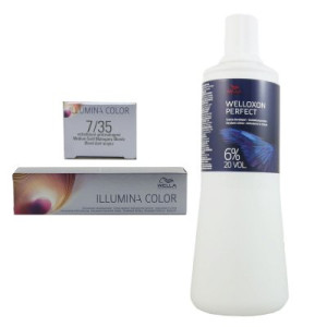 Wella Illumina 60 ml 7/35 mittelblond gold mahagoni & 1000 ml 6 % Entwickler