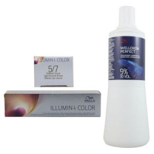Wella Illumina 60 ml 5/7 hellbraun braun & 1000 ml 9 % Entwickler