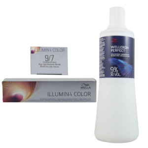Wella Illumina 60 ml 9/7 lichtblond braun & 1000 ml 9 % Entwickler