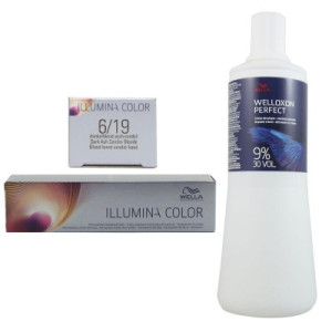 Wella Illumina 60 ml 6/19 dunkelblond asch cendre & 1000 ml 9 % Entwickler
