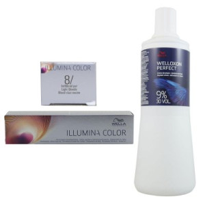 Wella Illumina 60 ml 8/ hellblond & 1000 ml 9 % Entwickler