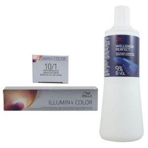 Wella Illumina 60 ml 10/1 hell lichtblond asch & 1000 ml 9 % Entwickler
