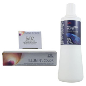 Wella Illumina 60 ml 5/02 hellbraun natur matt & 1000 ml 9 % Entwickler