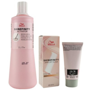 Wella Shinefinity Glaze Warm 60 ml 09/36 & Activator Brush Bowl 2% 1L Entwickler