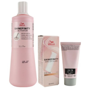 Wella Shinefinity Glaze Warm 60 ml 08/38 & Activator Brush Bowl 2% 1L Entwickler