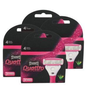 12 Wilkinson Sword Quattro For Women Rasierklingen 4 x 3 Klingen Ersatzklingen