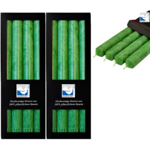 2 x 4 Stearin Stabkerzen Grün - Green 250 x 22 mm Kerzenfarm Kerzen Candle