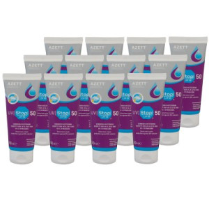 Azett UV Stop 12 x 100 ml Sonnenschutzcreme Schutz vor UV Strahlen LSF 50