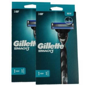 2 x Gillette Mach 3 Rasierapparat Herrenrasierer Gesicht 1 Griff + 1 Klinge