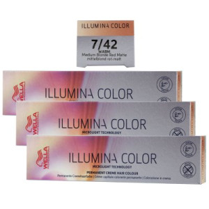 Wella Illumina 3 x 60 ml 7/42 mittelblond rot matt