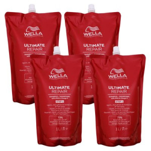 Wella Ultimate Repair Shampoo 4 x 1000 ml Nachfüllpack für geschädigtes & strapaziertes Haar